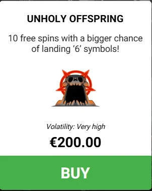 Pray for Six Unholy Offspring bonus round trigger screen with 3 scatter symbols and dark nursery visuals