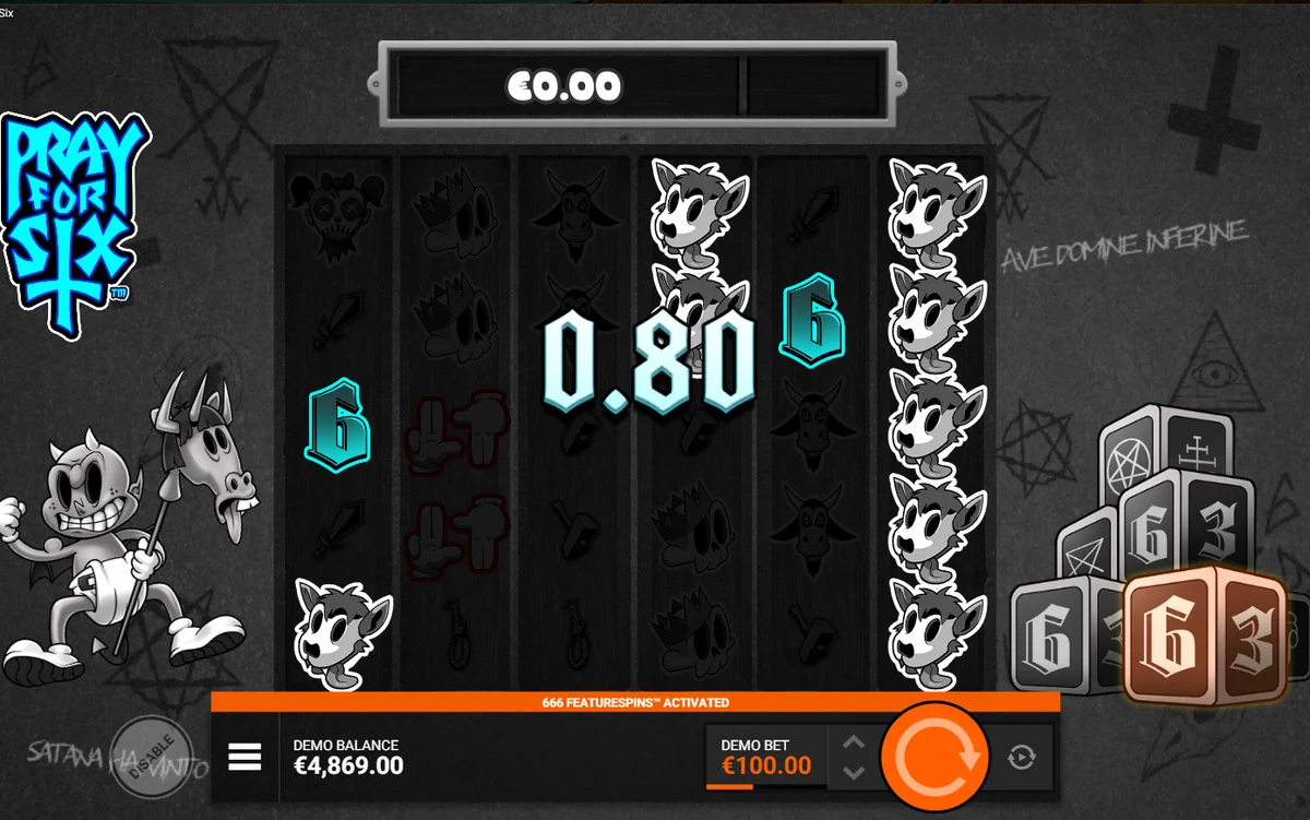 Pray for Six cascading wins mechanic showing symbols being removed and new symbols falling into place on the 6x5 grid