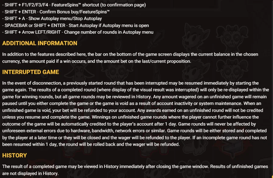 Pray for Six game info panel showing key settings and configuration during account setup